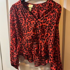 H&M Red and Black Leopard Print Blouse